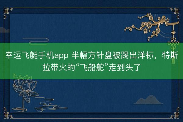 幸运飞艇手机app 半幅方针盘被踢出洋标，特斯拉带火的“飞船舵”走到头了